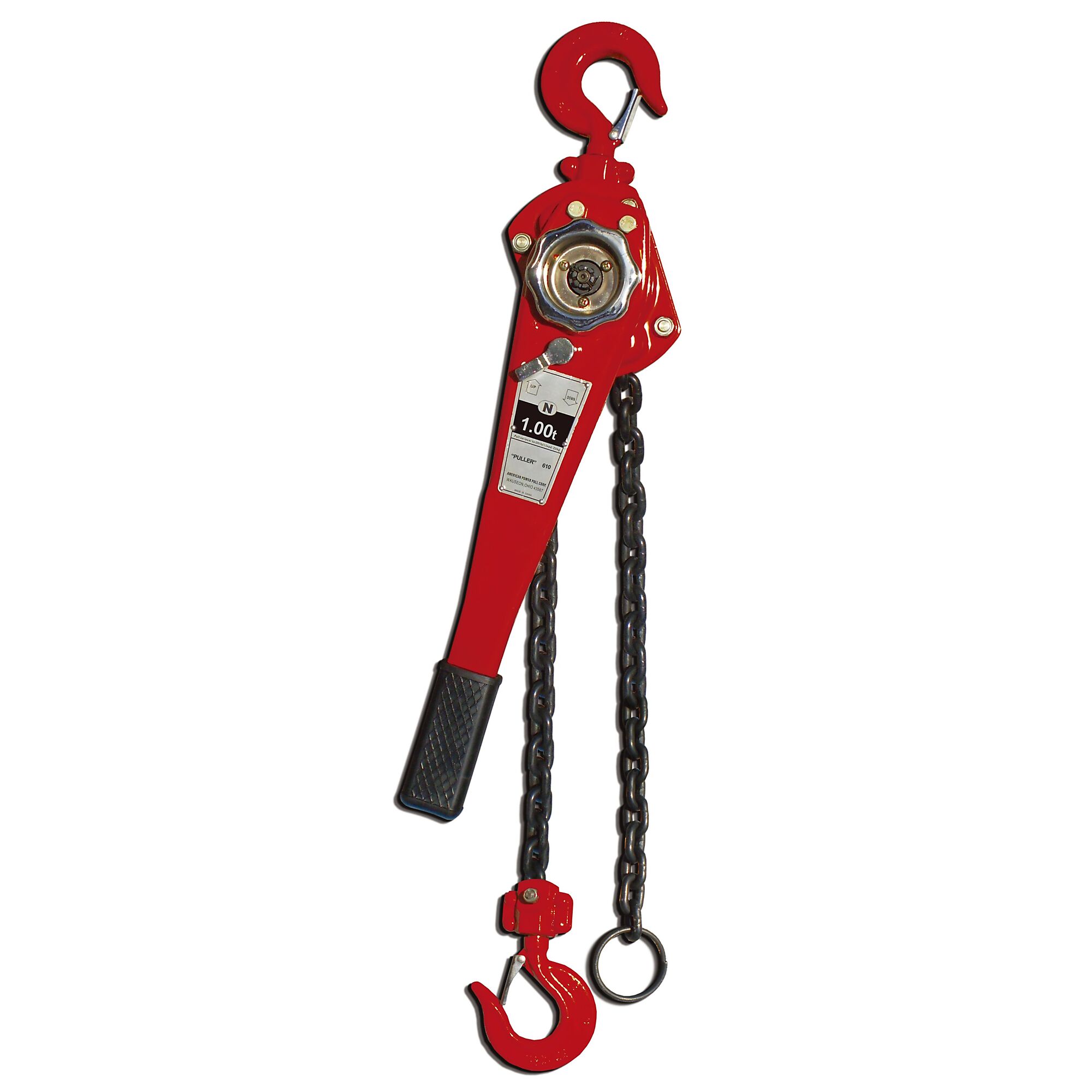 American Power Pull, 1 ton chain puller with 5ft chain, Power Source Manual Lever, Capacity 2000 lb, Lift Height 5 ft, Model# 610